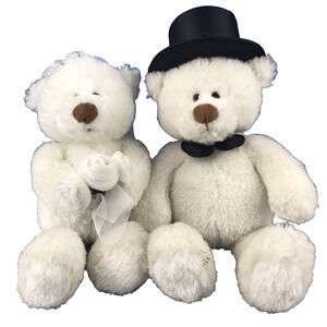 Gund Gifts Hearts United Bride & Groom Pair Plush Teddy Bears 10" White Stuffed